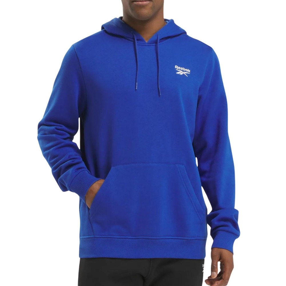 REEBOK Small Logo Fleece Pullover Hoodie Mens L Royal Blue 100205995